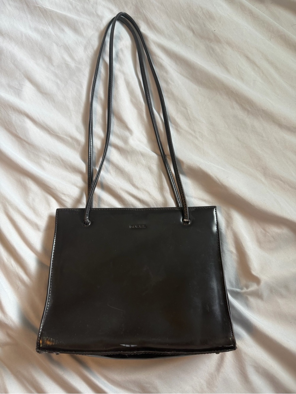 Guess Black Patent Leather Shoulder Bag with Double Straps